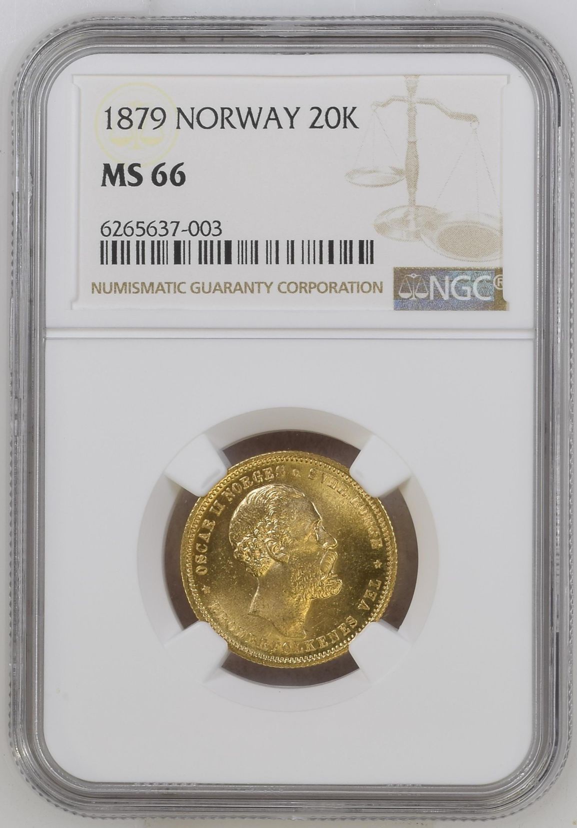 最高鑑定MS66!ノルウェー20クローナ金貨1879年 MS60のプライスガイド 